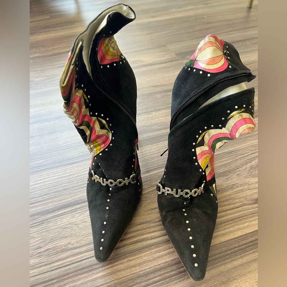 Emilio Pucci Black Suede & Silk Boots